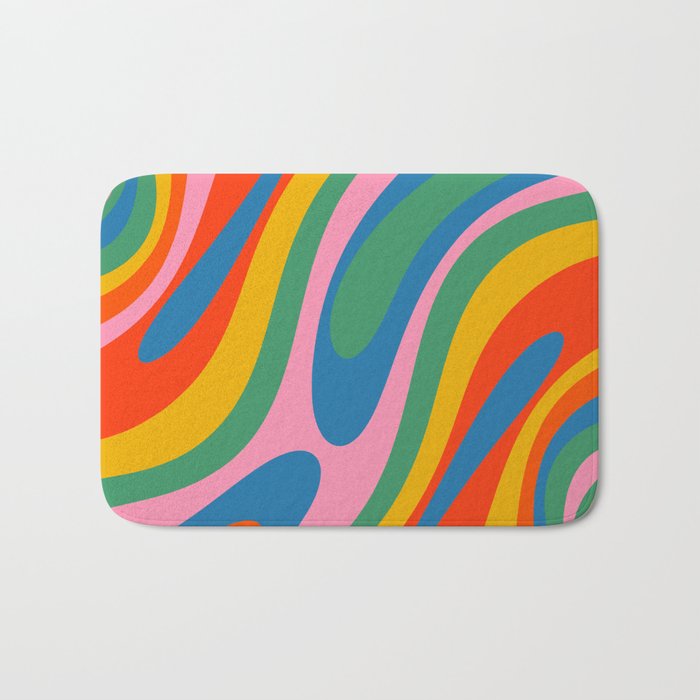 Wavy Loops Abstract Pattern in Retro Rainbow Colors Bath Mat Gallery Image 1