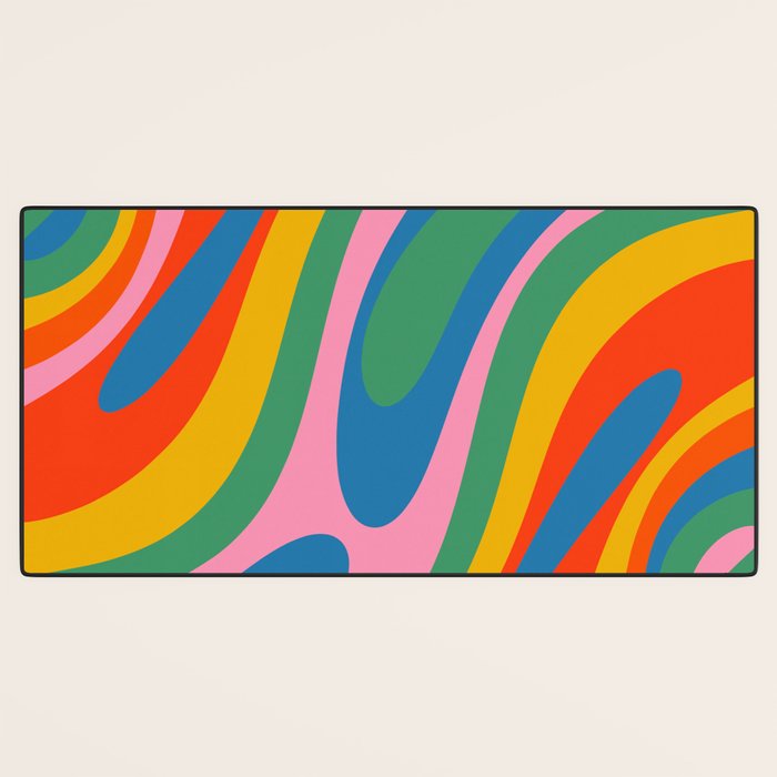 Wavy Loops Abstract Pattern in Retro Rainbow Colors Desk Mat Gallery Image 3