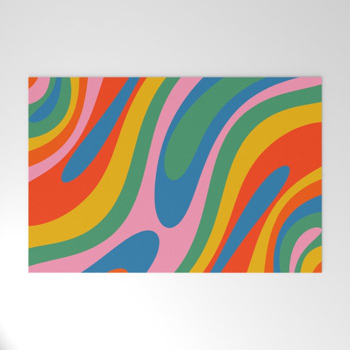 Wavy Loops Abstract Pattern in Retro Rainbow Colors Welcome Mat Gallery Image 1