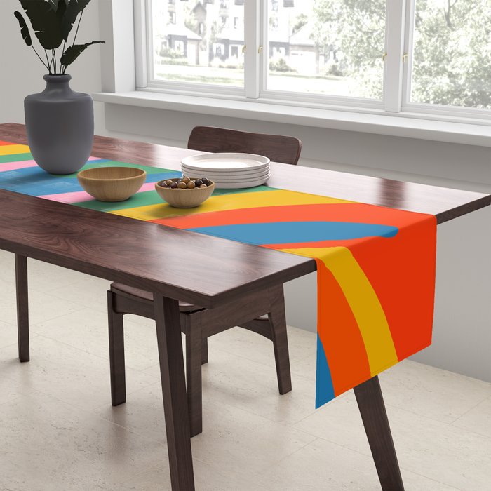 Wavy Loops Abstract Pattern in Retro Rainbow Colors Table Runner Gallery Image 2