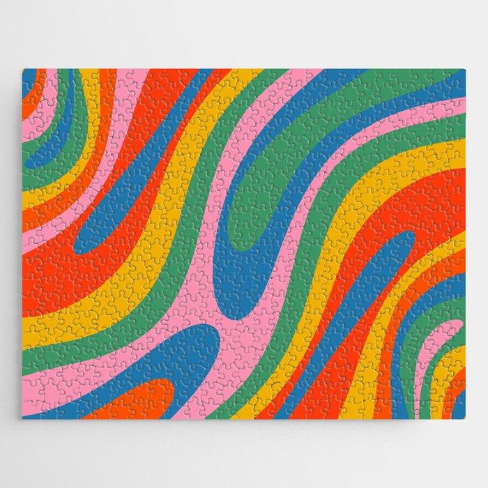 Wavy Loops Abstract Pattern in Retro Rainbow Colors Jigsaw Puzzle Gallery Image 1
