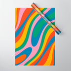 Wavy Loops Abstract Pattern in Retro Rainbow Colors Wrapping Paper Gallery Image 1