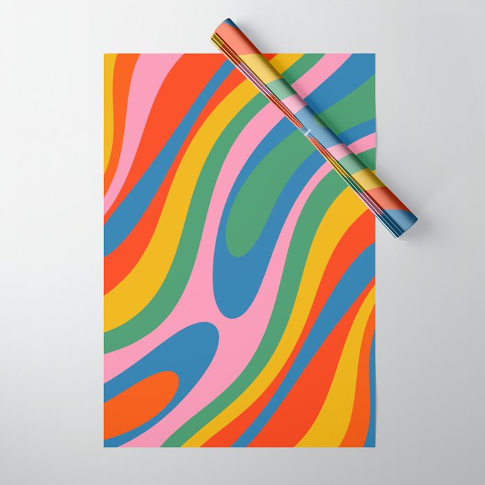 Wavy Loops Abstract Pattern in Retro Rainbow Colors Wrapping Paper Gallery Image 1