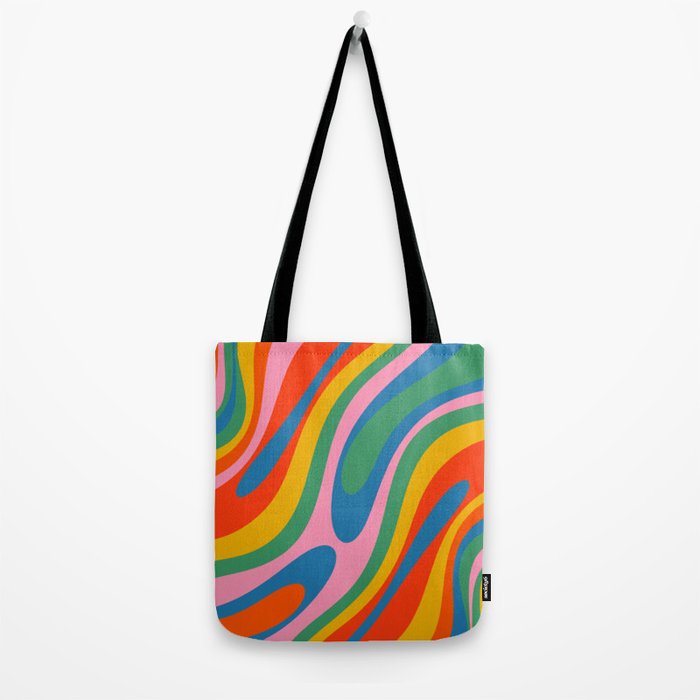Wavy Loops Abstract Pattern in Retro Rainbow Colors Tote Bag Gallery Image 2