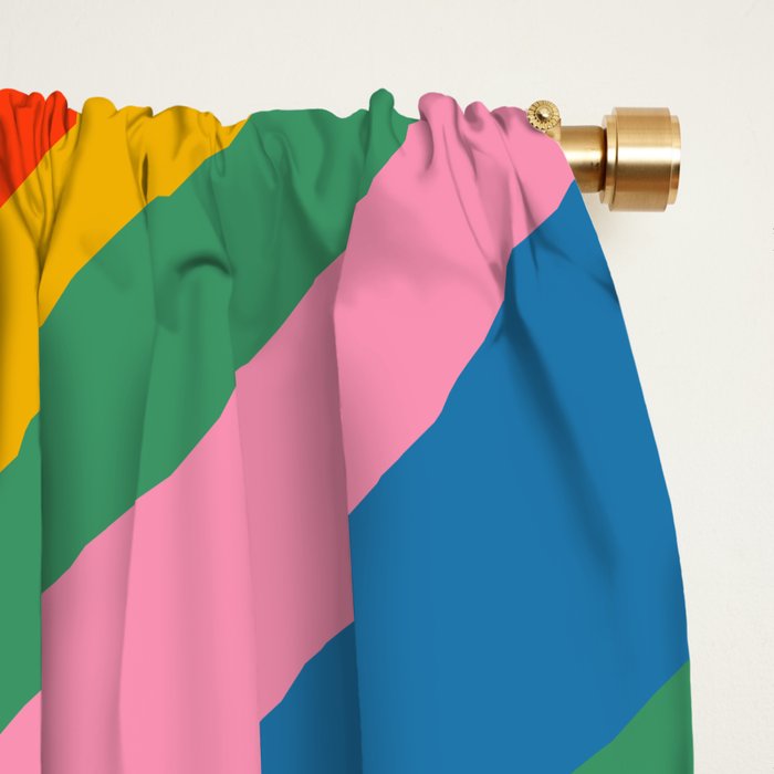 Wavy Loops Abstract Pattern in Retro Rainbow Colors Window Curtain Gallery Image 2