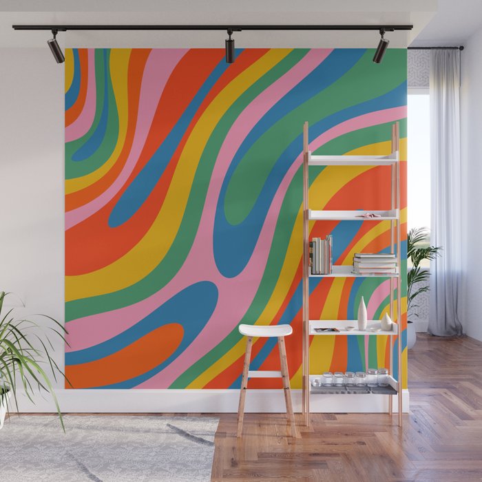 Wavy Loops Abstract Pattern in Retro Rainbow Colors Wall Mural Gallery Image 1