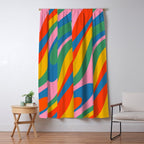 Wavy Loops Abstract Pattern in Retro Rainbow Colors Window Curtain Gallery Image 5