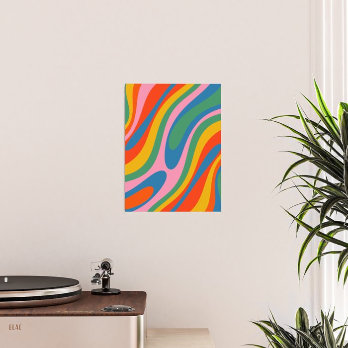 Wavy Loops Abstract Pattern in Retro Rainbow Colors Poster Gallery Image 2