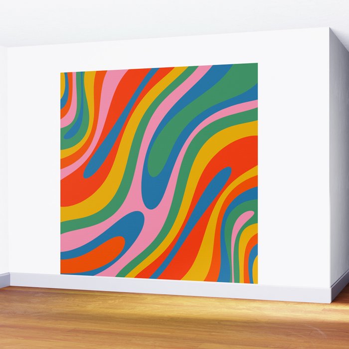 Wavy Loops Abstract Pattern in Retro Rainbow Colors Wall Mural Gallery Image 2