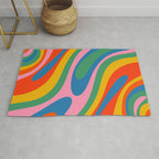 Wavy Loops Abstract Pattern in Retro Rainbow Colors Rug Gallery Image 1