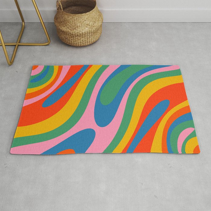 Wavy Loops Abstract Pattern in Retro Rainbow Colors Rug Gallery Image 1