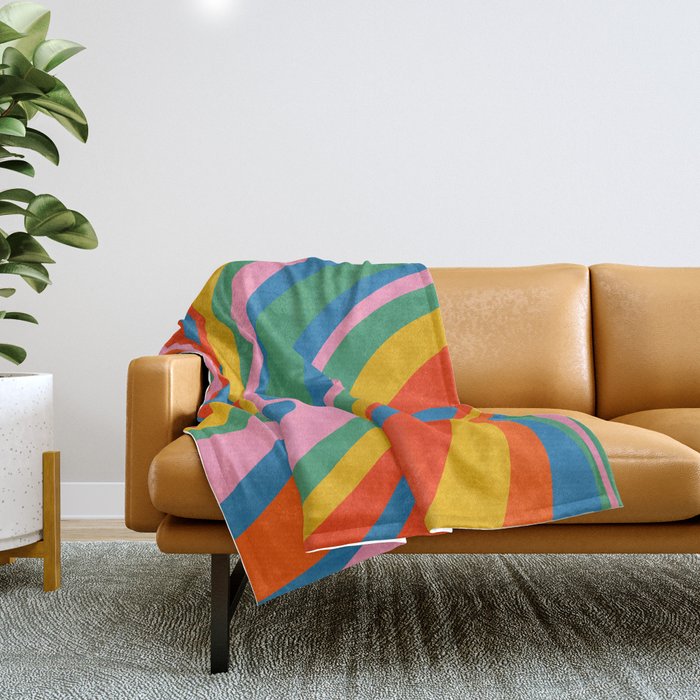 Wavy Loops Abstract Pattern in Retro Rainbow Colors Throw Blanket Gallery Image 1