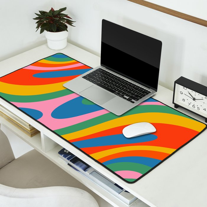 Wavy Loops Abstract Pattern in Retro Rainbow Colors Desk Mat Gallery Image 2