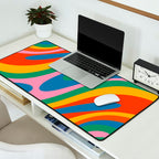 Wavy Loops Abstract Pattern in Retro Rainbow Colors Desk Mat Gallery Image 2