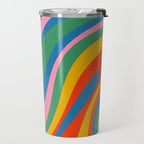 Wavy Loops Abstract Pattern in Retro Rainbow Colors Travel Mug Gallery Image 2