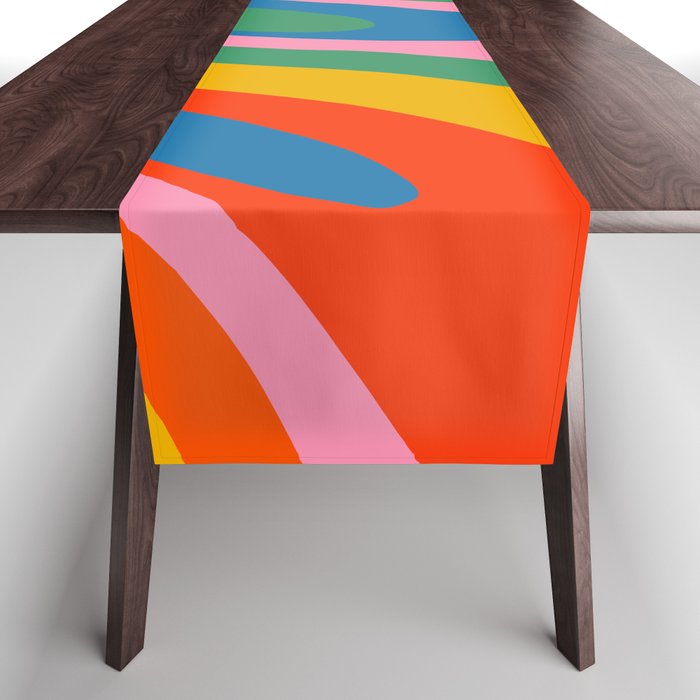 Wavy Loops Abstract Pattern in Retro Rainbow Colors Table Runner Gallery Image 1