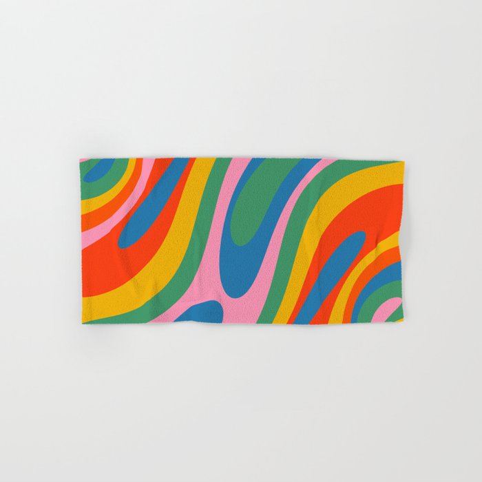 Wavy Loops Abstract Pattern in Retro Rainbow Colors Bath Towel Gallery Image 1