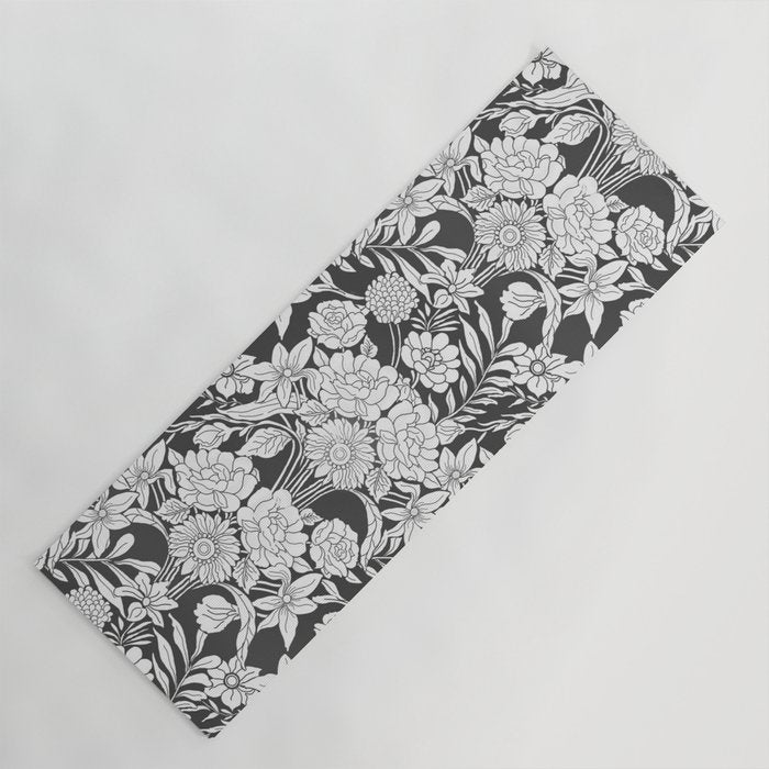 Vintage bohemian black white roses country floral Yoga Mat Gallery Image 1