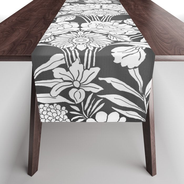 Vintage bohemian black white roses country floral Table Runner Gallery Image 1