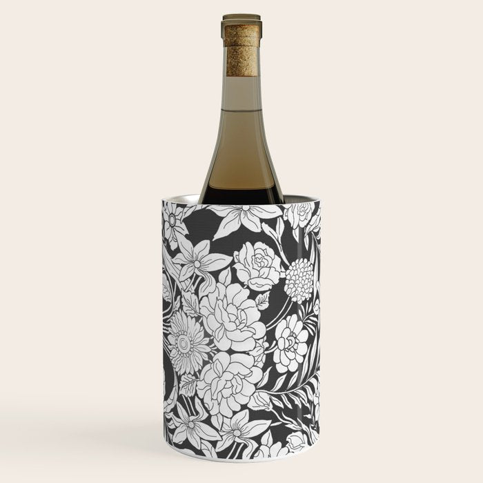 Vintage bohemian black white roses country floral Wine Chiller Gallery Image 1