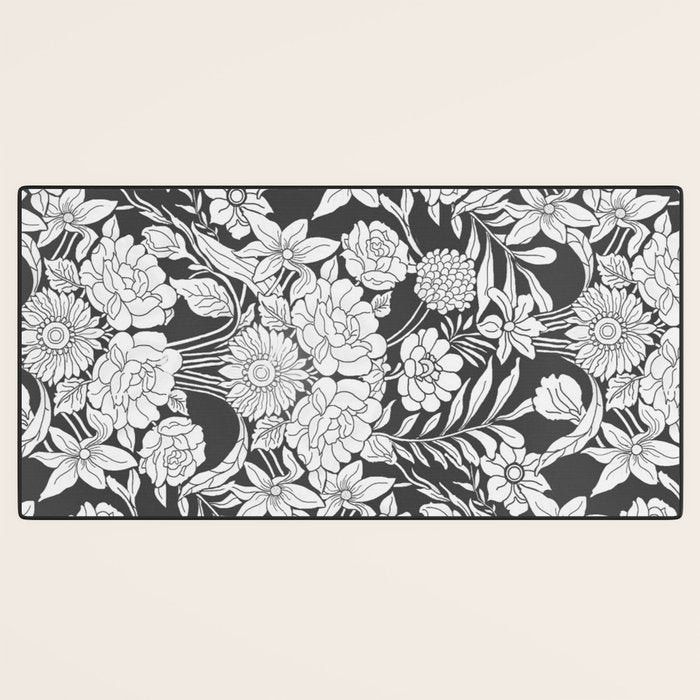 Vintage bohemian black white roses country floral Desk Mat Gallery Image 3