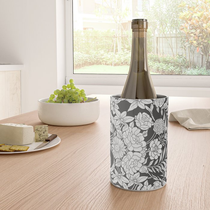 Vintage bohemian black white roses country floral Wine Chiller Gallery Image 4