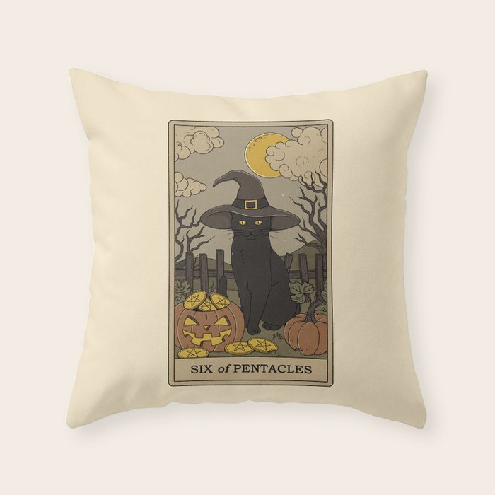 Six of Pentacles Throw Pillow Gallery Image 1