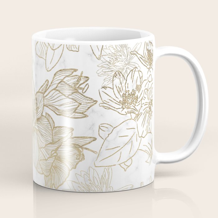 Elegant modern white faux gold marble floral Coffee Mug Gallery Image 1