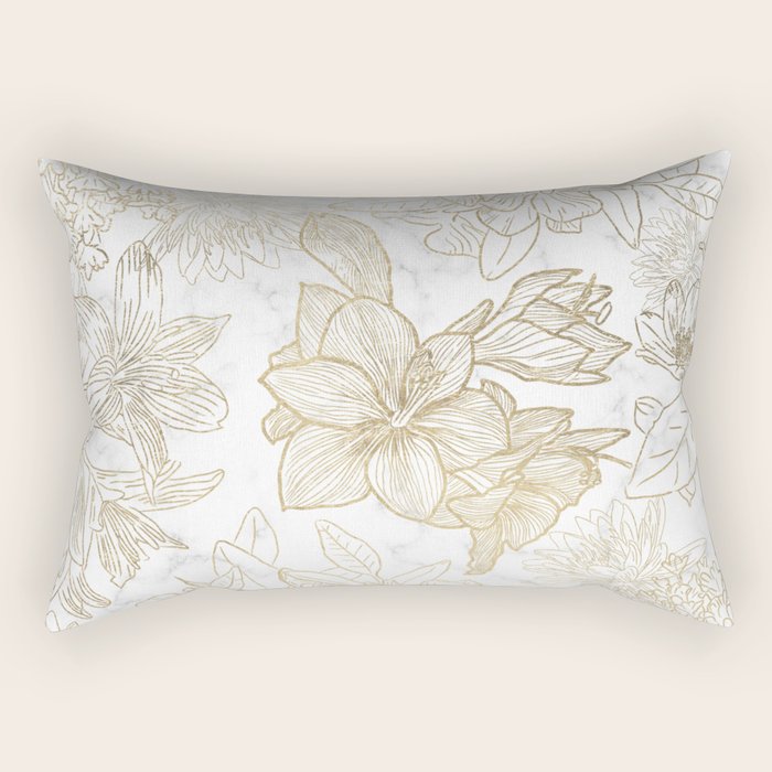 Elegant modern white faux gold marble floral Rectangular Pillow Gallery Image 1
