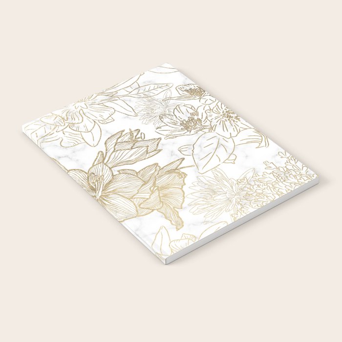 Elegant modern white faux gold marble floral Notebook Gallery Image 2