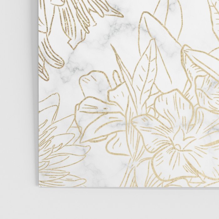 Elegant modern white faux gold marble floral Poster Gallery Image 3