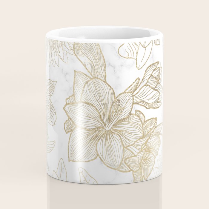 Elegant modern white faux gold marble floral Coffee Mug Gallery Image 4
