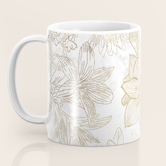 Elegant modern white faux gold marble floral Coffee Mug Gallery Image 3