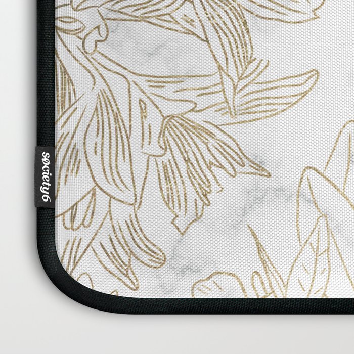 Elegant modern white faux gold marble floral Laptop Sleeve Gallery Image 3