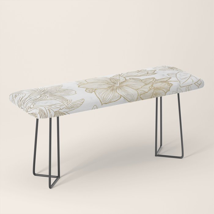 Elegant modern white faux gold marble floral Bench Gallery Image 1