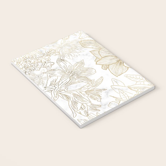 Elegant modern white faux gold marble floral Notebook Gallery Image 3