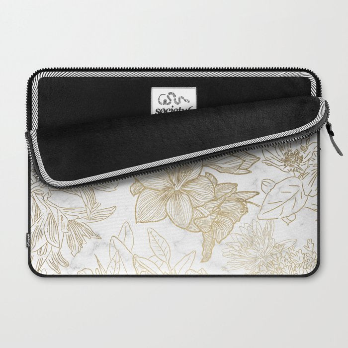 Elegant modern white faux gold marble floral Laptop Sleeve Gallery Image 2