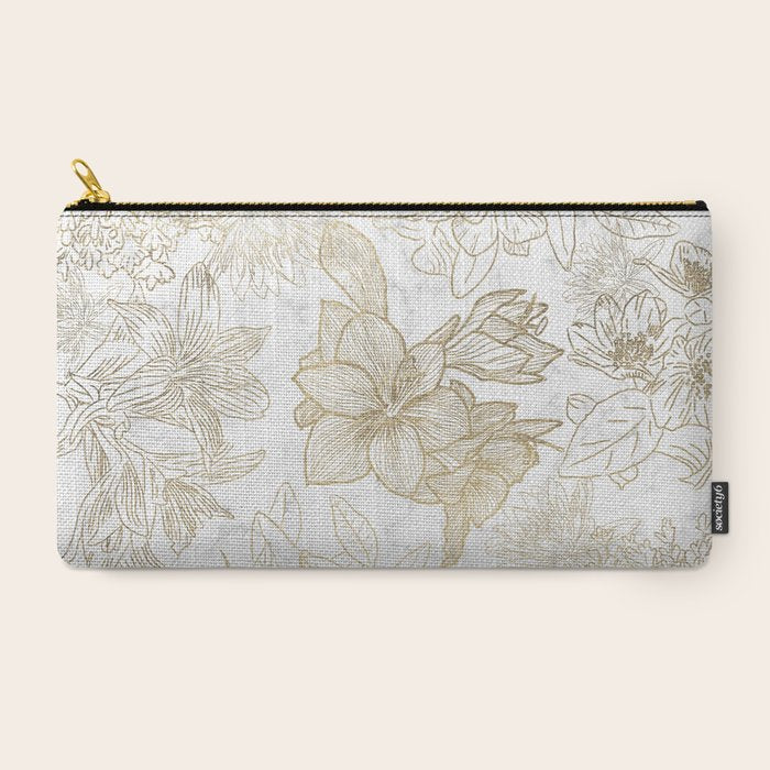Elegant modern white faux gold marble floral Carry All Pouch Gallery Image 2