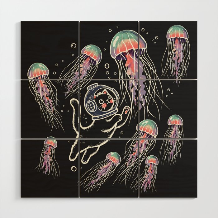 Jellyfish diver Wood Wall Art Gallery Image 1