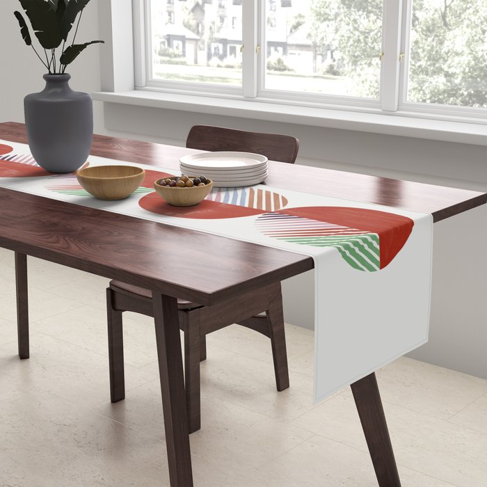 Hand-Drawn Geometric Circles with Stripes Table Runner Gallery Image 2
