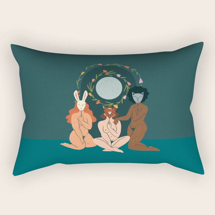 Spring Ritual // Women with animal masks Rectangular Pillow Gallery Image 1