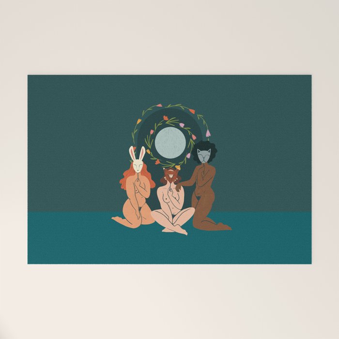 Spring Ritual // Women with animal masks Welcome Mat Gallery Image 1