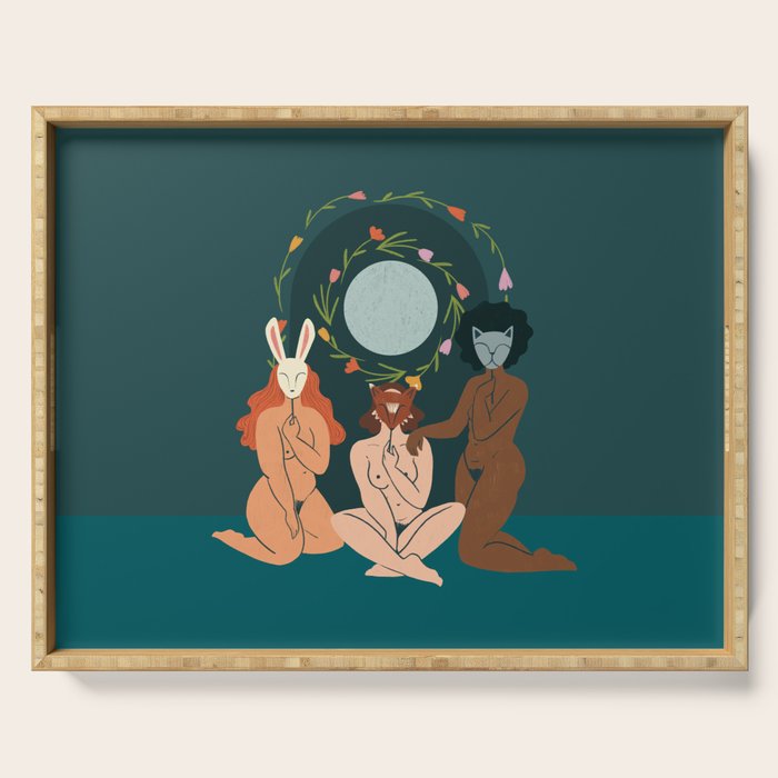 Spring Ritual // Women with animal masks Serving Tray Gallery Image 1