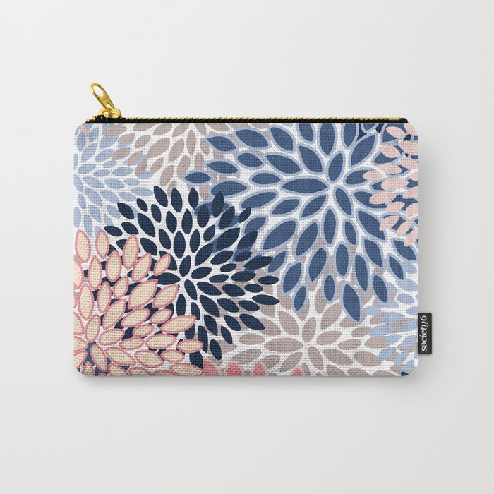 Floral Blooms, Pink, Blue, Gray Carry All Pouch Gallery Image 1