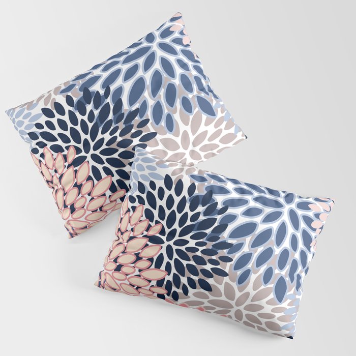 Floral Blooms, Pink, Blue, Gray Pillow Sham Gallery Image 3