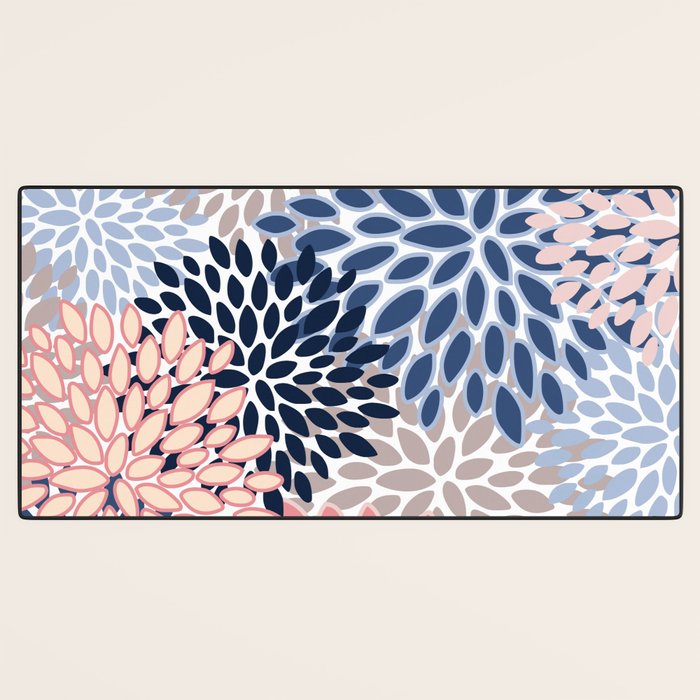 Floral Blooms, Pink, Blue, Gray Desk Mat Gallery Image 3