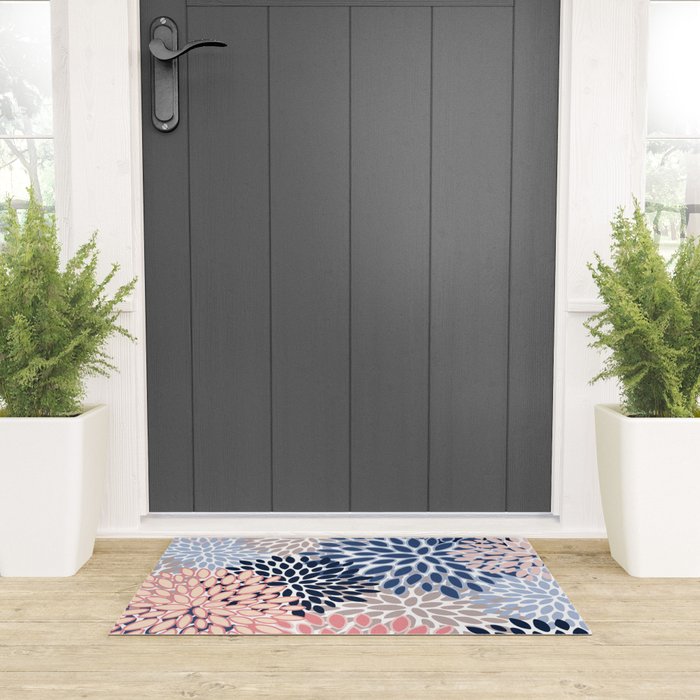 Floral Blooms, Pink, Blue, Gray Welcome Mat Gallery Image 3
