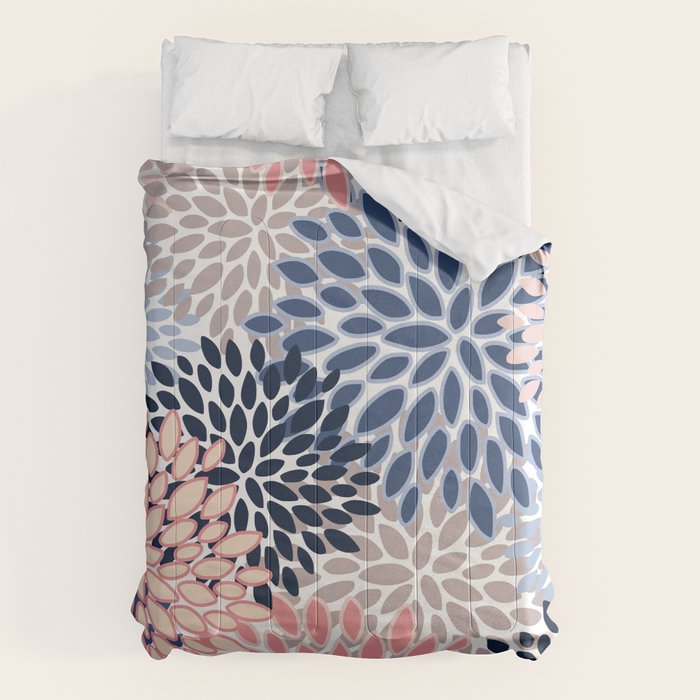 Floral Blooms, Pink, Blue, Gray Comforter Gallery Image 1