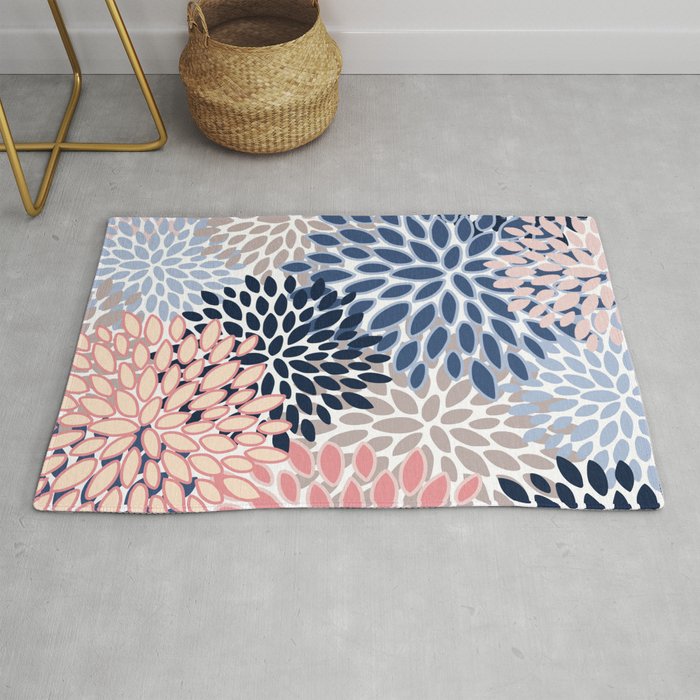 Floral Blooms, Pink, Blue, Gray Rug Gallery Image 1