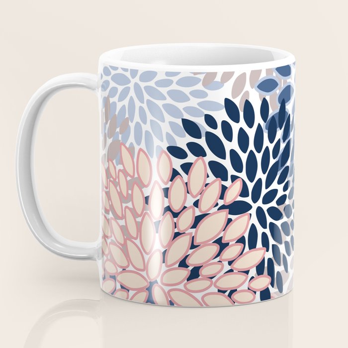 Floral Blooms, Pink, Blue, Gray Coffee Mug Gallery Image 3
